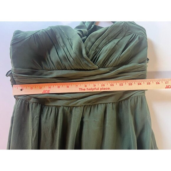 Vintage Y2K BCBGMaxAzria army green halter silk empire waist dress boho 10 beads - Picture 8 of 10